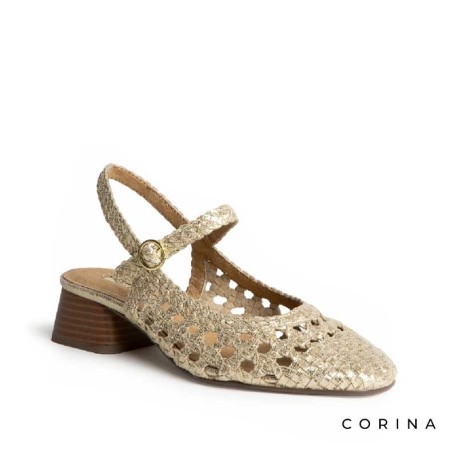 zapatos mujer dorados destalonados con tacon bajo