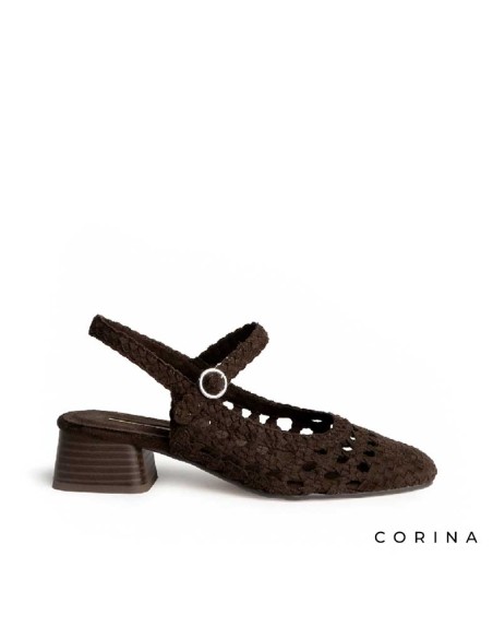 zapatos marrones chocolate mujer tacon bajo trenzado