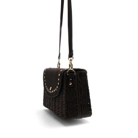 bolso marron bandolera estructura rigida con asa regulable