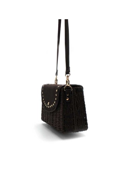 bolso marron bandolera estructura rigida con asa regulable