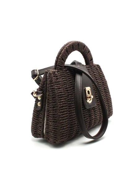 bolso bandolera marron pequeño textura mimbre lateral