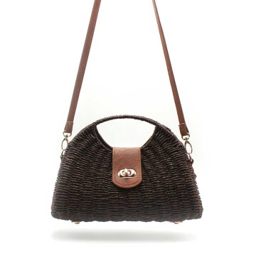 bolso media luna mimbre marron frontal asa integrada