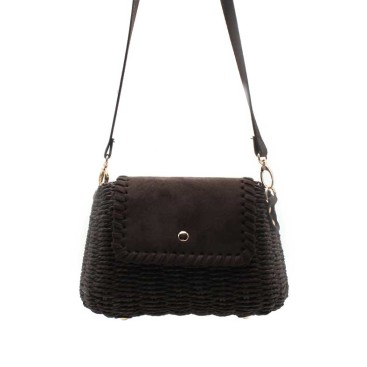 bolso mini bandolera mimbre marron chocolate frontal