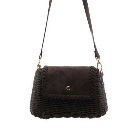 bolso mini bandolera mimbre marron chocolate frontal
