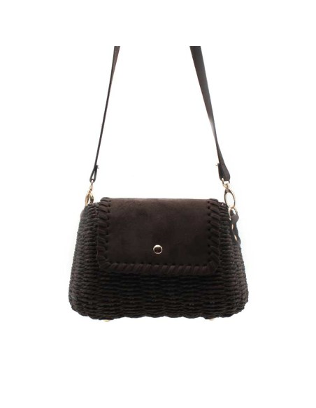 bolso mini bandolera mimbre marron chocolate frontal
