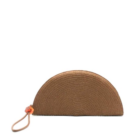 Bolso mano marrón tipo abanico rafia