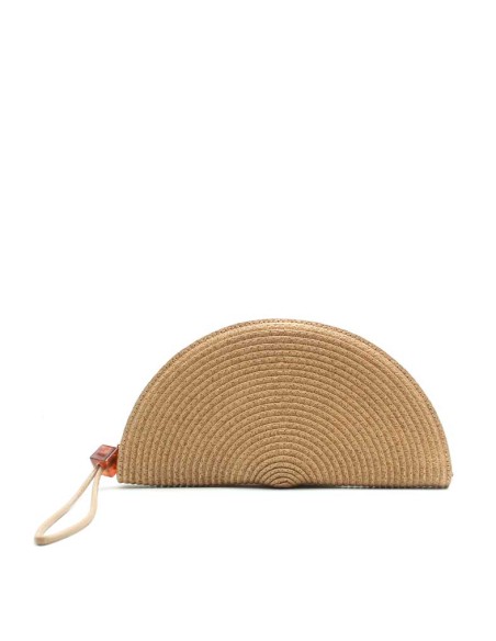 bolso rafia camel tostado abanico cremallera