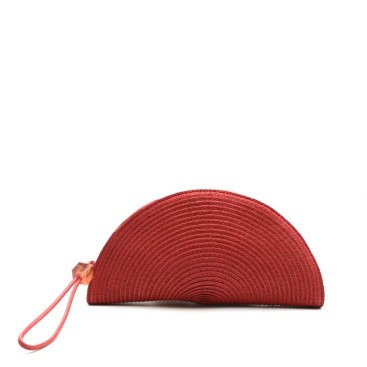 bolso rafia rojo abanico mujer cremallera
