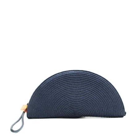 Bolso mano azul marino tipo abanico rafia