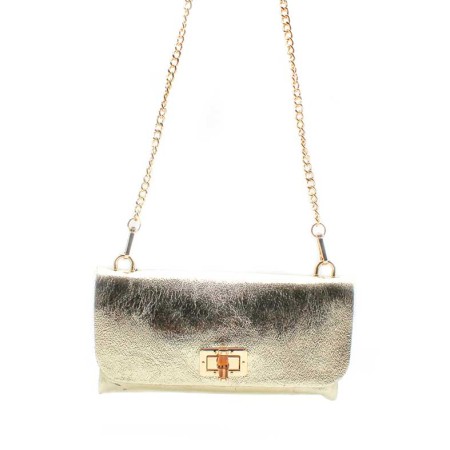 bolso rectangular dorado de piel