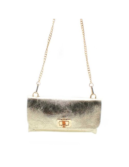 bolso rectangular dorado de piel