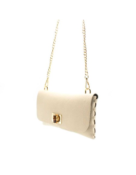 bolso rectangular beige de piel