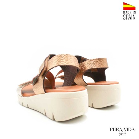 sandalias mujer cuña metalizada plomo cobre platino
