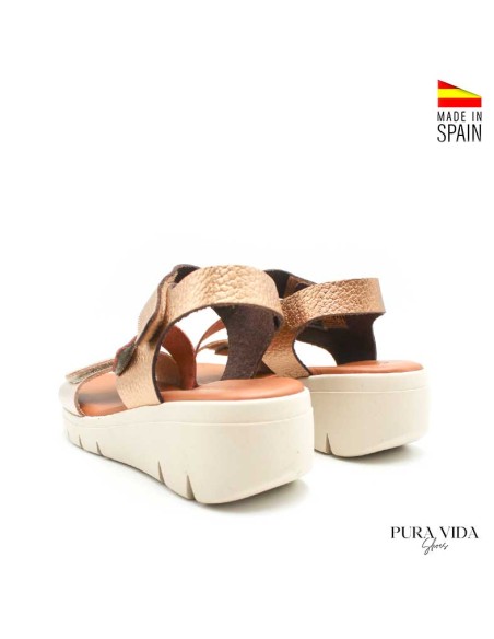 sandalias mujer cuña metalizada plomo cobre platino