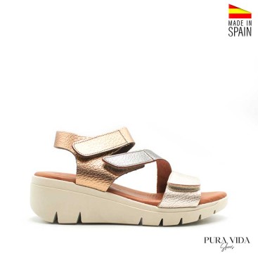 sandalias mujer cuña piel velcro multicolor lateral
