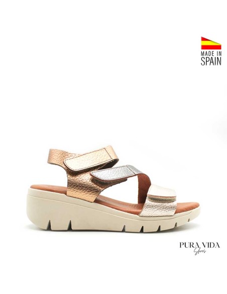 sandalias mujer cuña piel velcro multicolor lateral