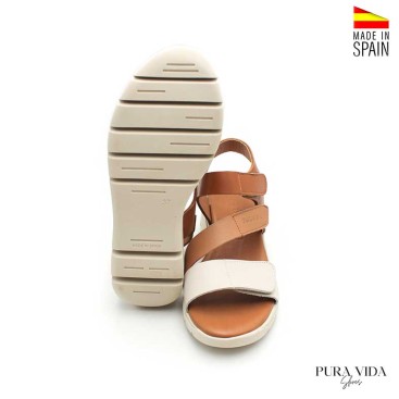sandalias mujer plataforma piel beige cuero suela antideslizante
