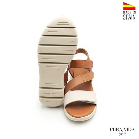 sandalias mujer plataforma piel beige cuero suela antideslizante