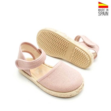 alpargatas niña rosa lino velcro esparto trasera