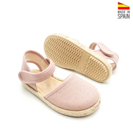 alpargatas niña rosa lino velcro esparto trasera