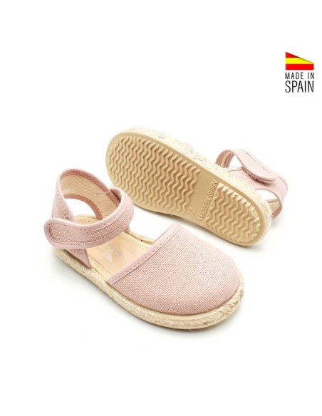 alpargatas niña rosa lino velcro esparto trasera