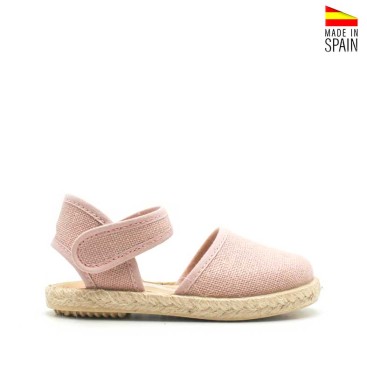 sandalias niña rosa lino velcro lateral esparto