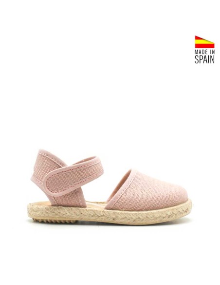 sandalias niña rosa lino velcro lateral esparto
