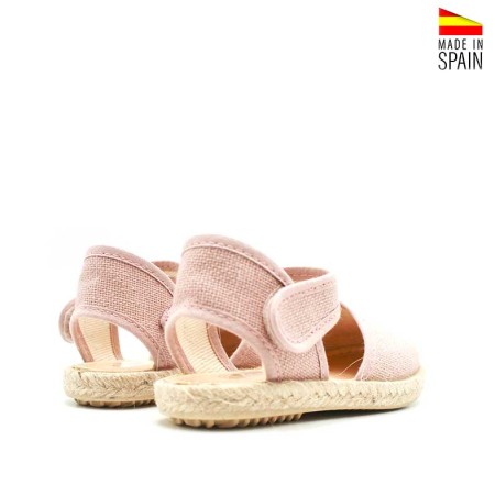 alpargatas niña rosa lino velcro esparto trasera