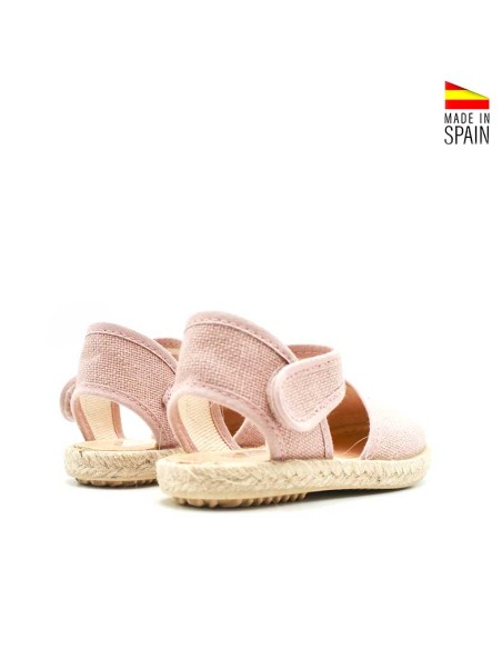 alpargatas niña rosa lino velcro esparto trasera