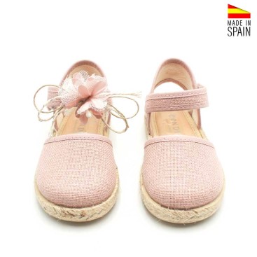 detalle flor rosa para zapatos niña tul y cuerda