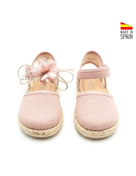 detalle flor rosa para zapatos niña tul y cuerda