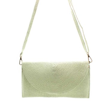 bolso rafia verde mujer solapa de mano
