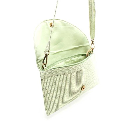 bolso cartera verde rafia interior cremallera