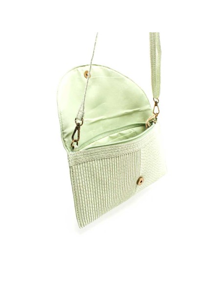 bolso cartera verde rafia interior cremallera