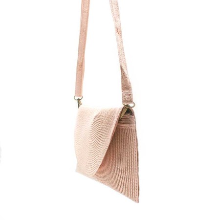 bolso rafia rosa mujer con asa larga bandolera