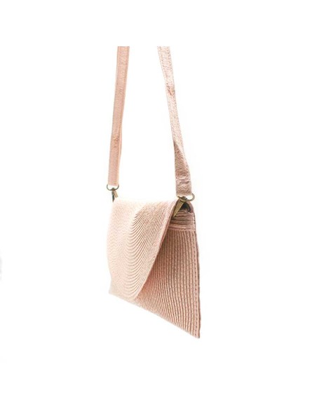 bolso rafia rosa mujer con asa larga bandolera