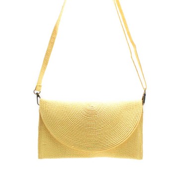 bolso rafia amarillo mujer solapa elegante mano