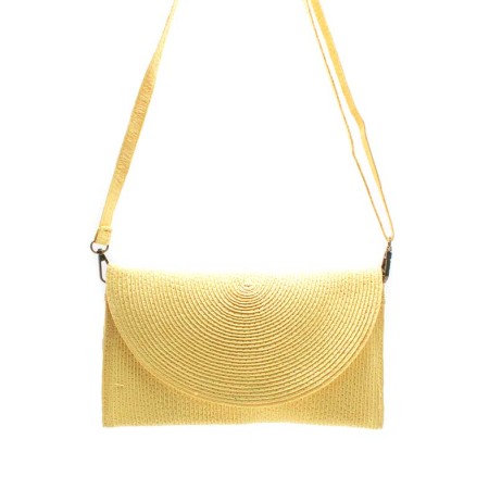 bolso rafia amarillo mujer solapa elegante mano