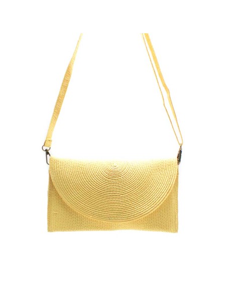 bolso rafia amarillo mujer solapa elegante mano