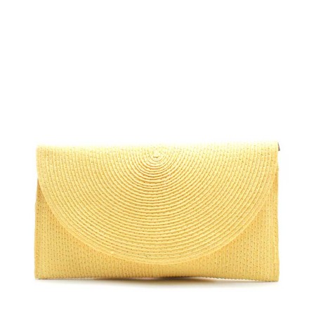 Bolso cartera sobre amarillo tipo rafia