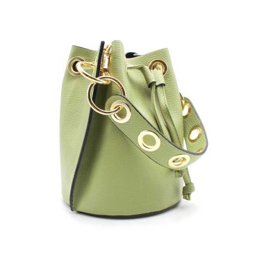 bolso bombonera piel verde mujer cadena dorada
