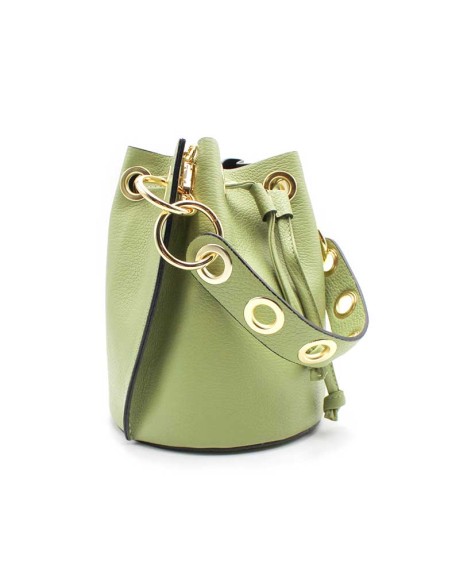 bolso bombonera piel verde mujer cadena dorada
