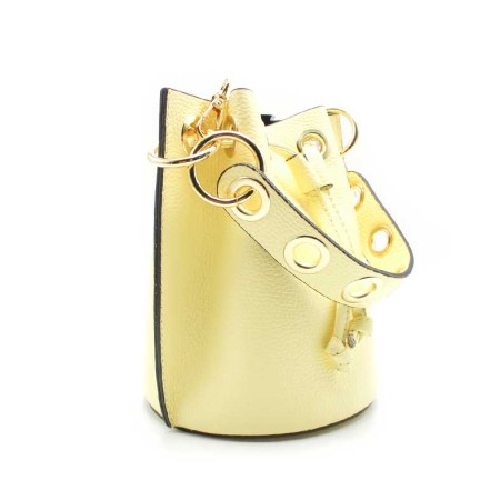 bolso bombonera piel amarillo mujer cadena dorada