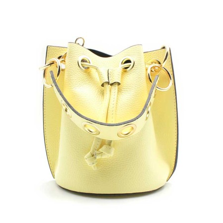 bolso piel amarillo mujer tipo saco cierre cordon
