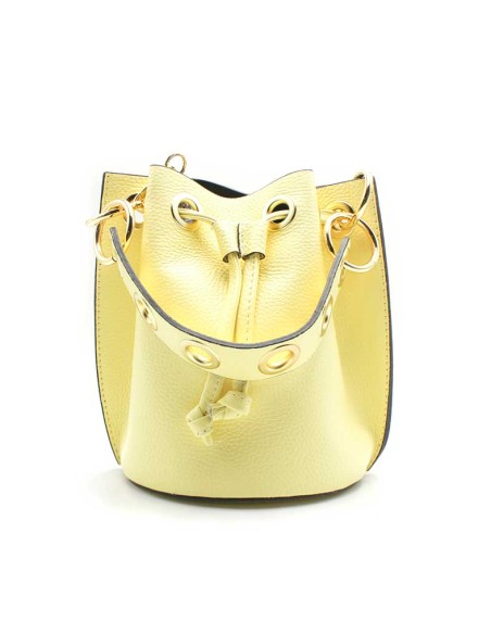 bolso piel amarillo mujer tipo saco cierre cordon