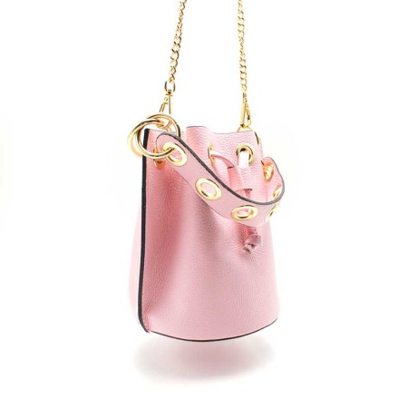 bolso bombonera piel rosa mujer cadena dorada