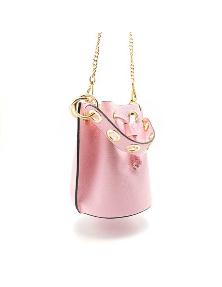 bolso bombonera piel rosa mujer cadena dorada