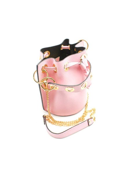 bolso bombonera rosa piel detalle asa arandelas