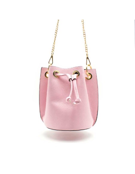 bolso bandolera rosa piel cadena dorada elegante