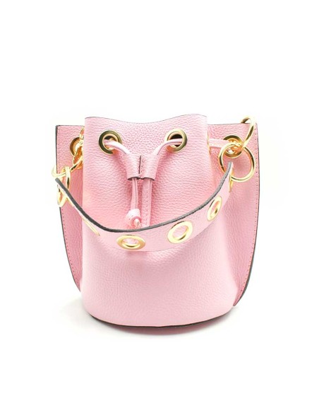 bolso piel rosa mujer tipo saco cierre cordon